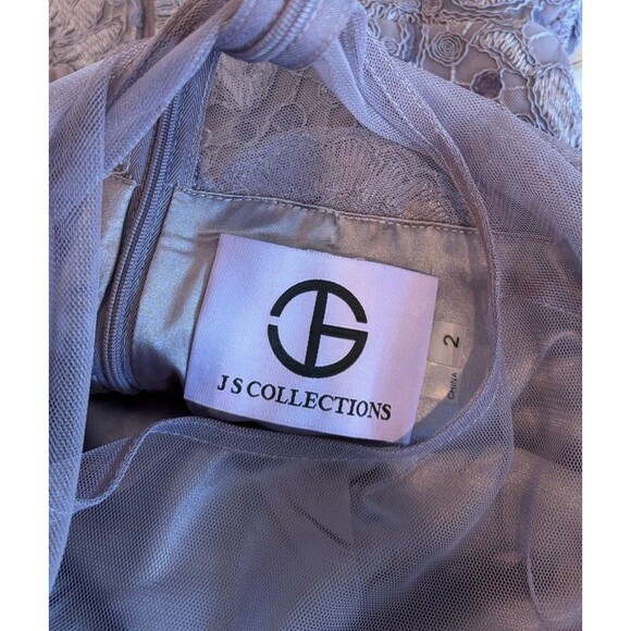 JS Collections Purple Lace Floor Length Formal Dress Size 2 NWT Short Sleeve - Picture 8 of 8